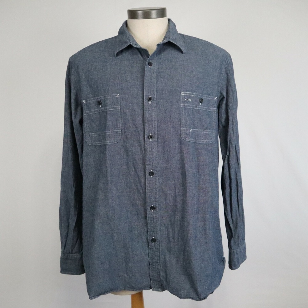 Wallin & Bros Shirt Mens 2XL XXL Casual Pocket Button Up‎ Blue Long Sleeve